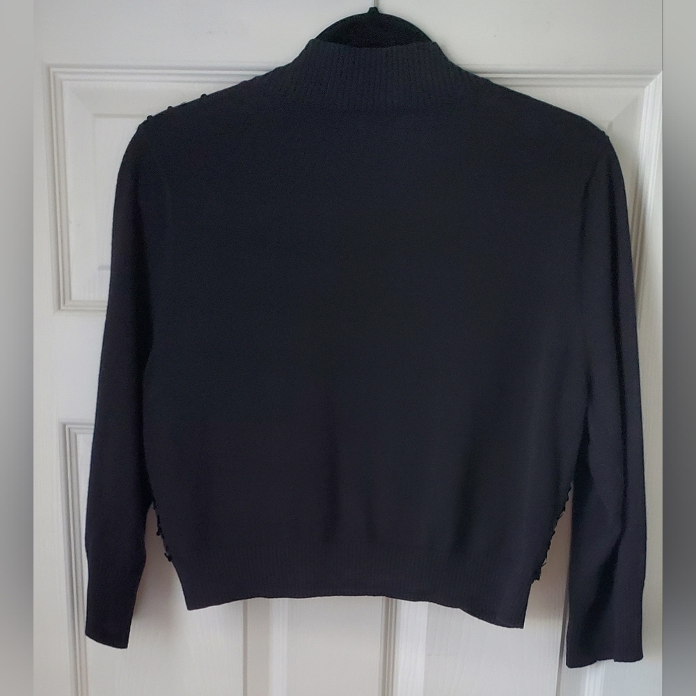 Elle Black Sequin Open Front Cropped Shrug Cardigan Sweater 3/4 Sleeve Size L - Picture 3 of 8